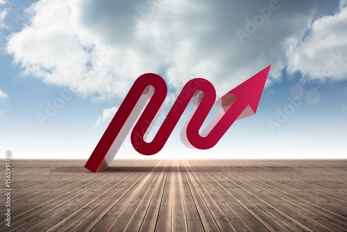 Red arrow against blue sky
