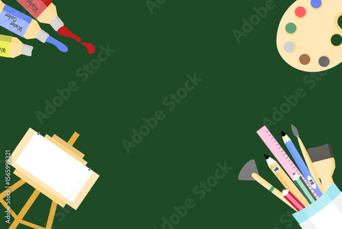 Back to School Essentials Flat Lay on a Green Background
