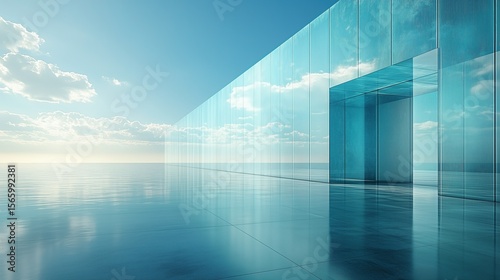Wallpaper Mural Abstract Futuristic Skyscraper 3D Perspective: Blue Glass Modern Architecture Urban Background for Office Design and Commercial Hub Torontodigital.ca
