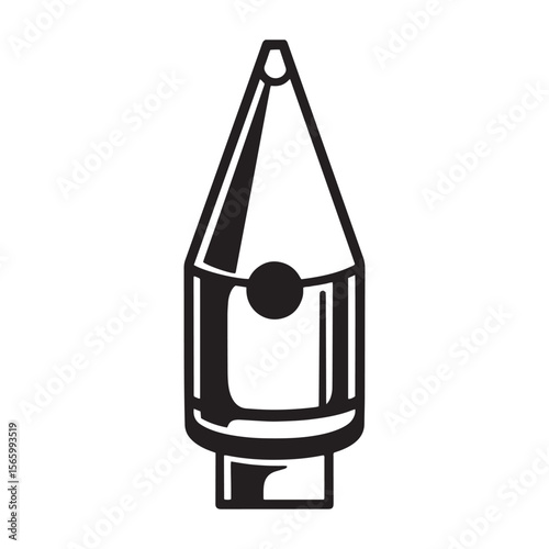 Stylized black and white illustration of a saxophone mouthpiece isolated on white background