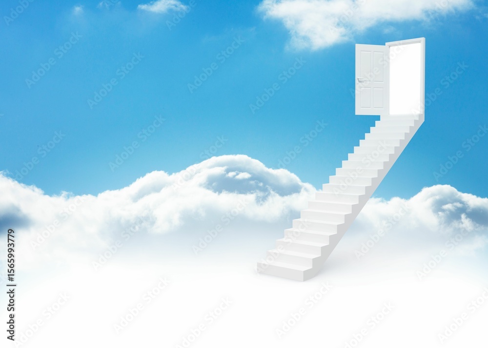 Naklejka premium Steps leading to open door in the sky