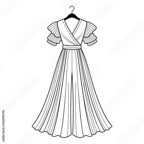 vector illustration of a palazzo dress coloring page