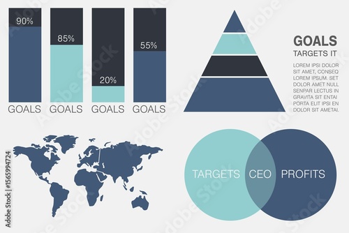 Digital composite image of business presentation with charts and map