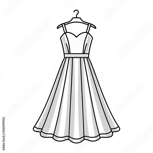 wedding dress vector illustration coloring page 