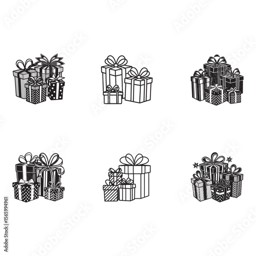 Collection of Six Elegant Gift Box Illustrations Perfect for Holiday Designs