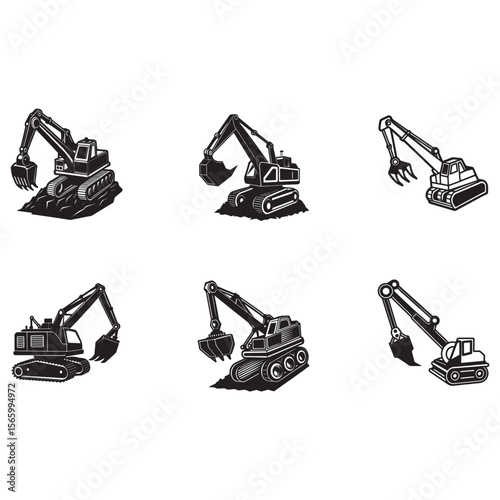 Collection of Excavator and Digger Illustrations Heavy Machinery Graphics
