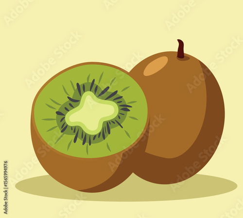 Drawing of a Vector Kiwi Fruit Vector Cartoon Illustration. Chinese  edible fruit cut in half illustration graphic 
