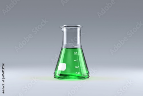Laboratory flask with green solution