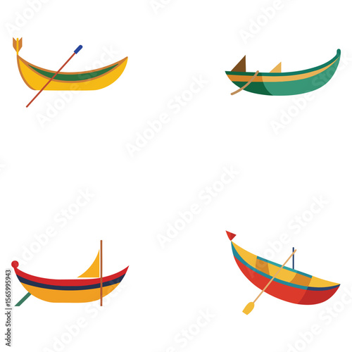 Collection of Colorful Traditional Boats  Illustrations of Rowboats and Small Vessels