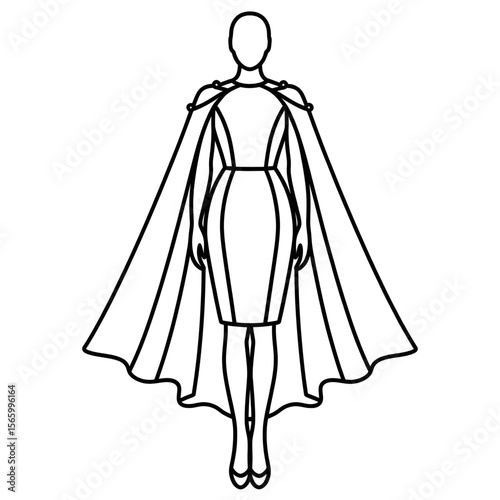 vector illustration of a cape dress coloring page