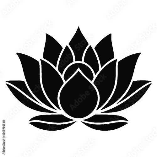 Black and White Stylized Lotus Flower Graphic Design Element monochrome