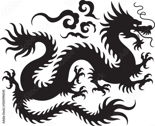dragon, tattoo, vector, illustration, animal, lion, symbol, silhouette, heraldic, art, design, china, black, monster, bird, fantasy, decoration, mythology, griffin, asia, heraldry, medieval, emblem, t