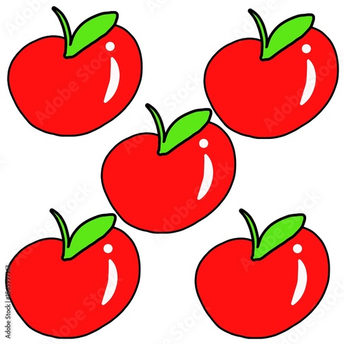 Illustration of five red apples vector on white background