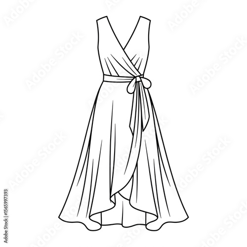 Wrap dress coloring page line art