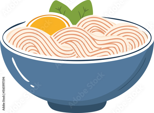 A bowl of noodles topped with a yolk and basil.