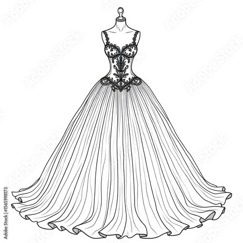 Ball gown dress  illustration vector style colouring page 