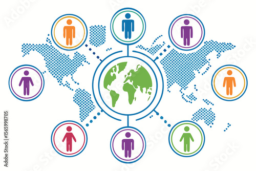 Colorful People Icons Around World Map Illustration