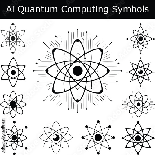 AI and Quantum Computing Symbols with Atom Icon on Transparent Background