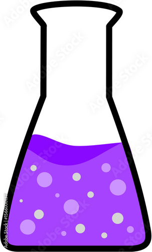 Isolated Laboratory Erlenmeyer Flask Flat Vector with Purple Liquid