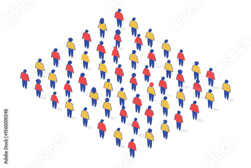 Crowd of People in Red and Yellow Forming Diamond Shape