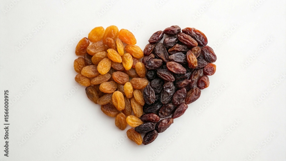 Obraz premium Golden and Dark Raisins Arranged in a Heart Shape