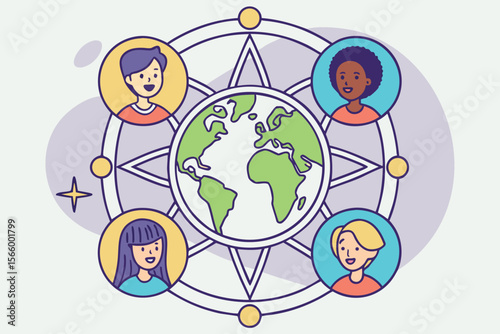Diverse People Around Globe Illustration world earth