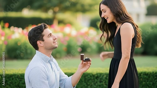 Young Man Proposing to Young Woman in Garden During Daytime