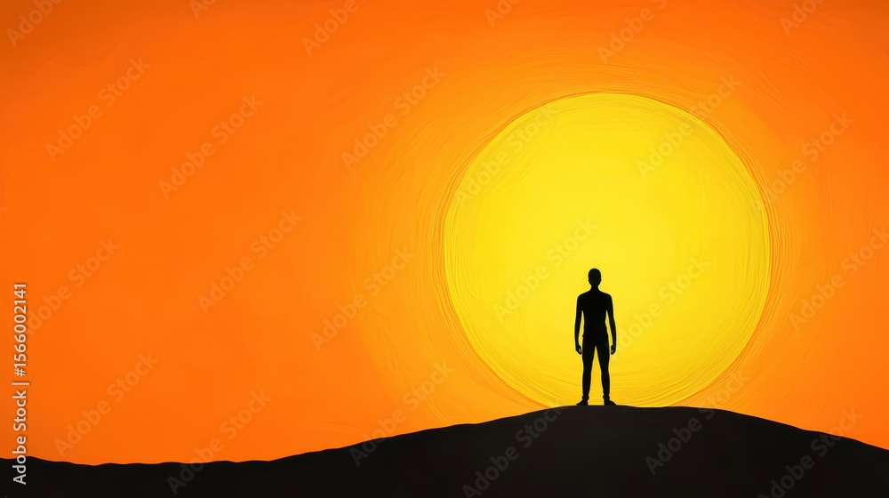 Fototapeta premium Silhouette of a Person at Sunset on a Hilltop