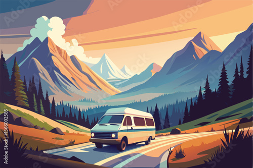 Mountain Road Trip Van Life Adventure in Majestic Scenery