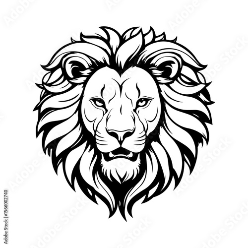 lion head vector illustration Regal Lion Head Mascot Logo – Black and White Vector Symbol of Strength and Leadership