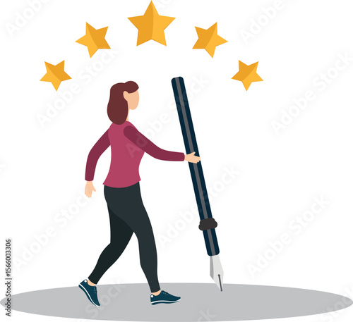 haracter With pencil giving feedback to show satisfaction rating. Customer user experience concept.