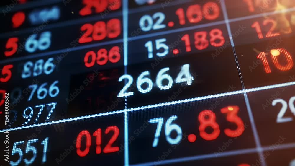 Closeup stock ticker board displaying stock market data
