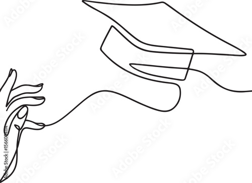 Continuous Line Drawing of Graduation Cap and Hand
