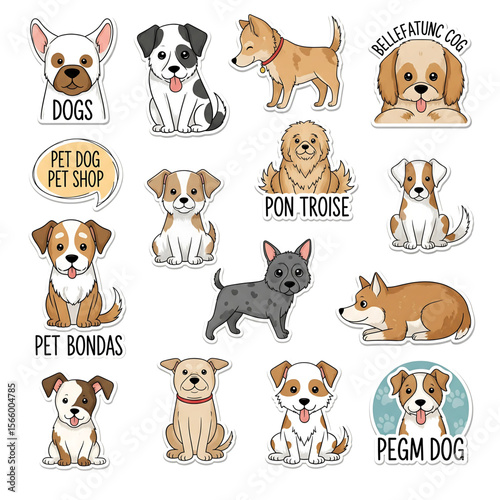 collection of dogs- Adorable Cartoon Dog Breeds Sticker Collection