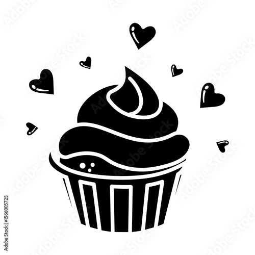 Lovely Cupcake with Hearts: A Delicious Treat for Valentine's Day Icon vector solid style