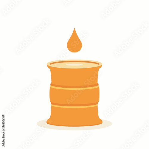 Cartoon drawing of an orange barrel with a drop of liquid falling into it.