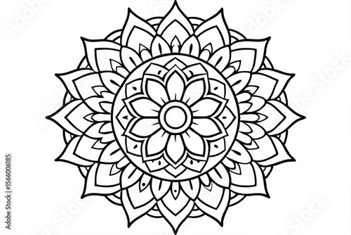 Intricate Mandala Design Coloring Page of Symmetrical Floral Patterns
