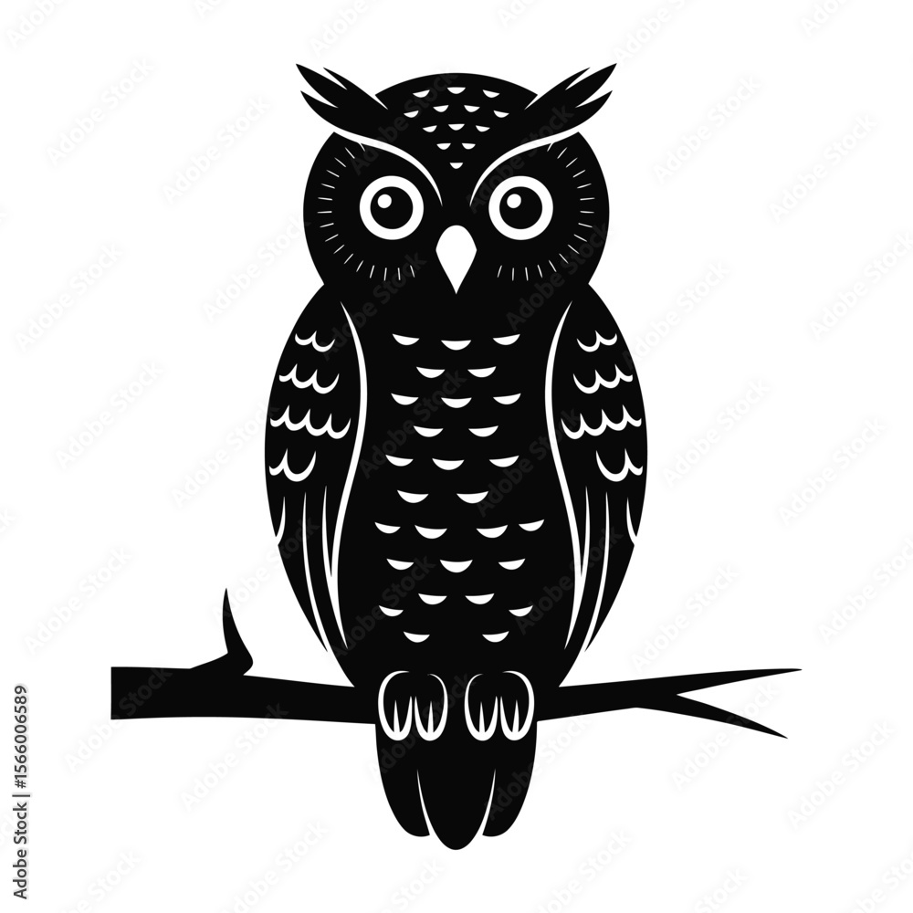 Obraz premium Mystical owl on branch vector art, 