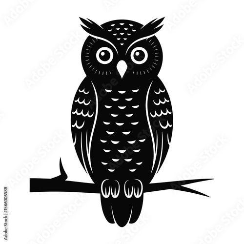 Mystical owl on branch vector art, 
