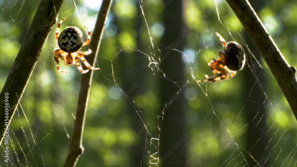 small spider walking on the web
