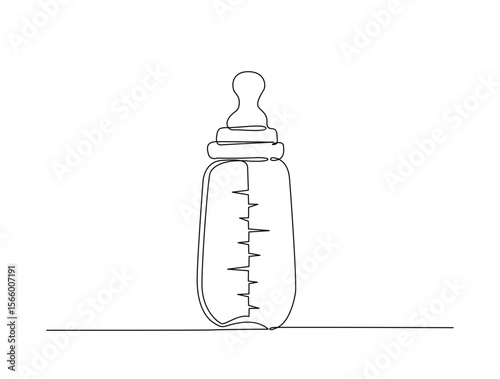 Continuous one line drawing of baby mlik bottle or baby feeder. Feeder bottle for baby outline illustration. Editable vector.
