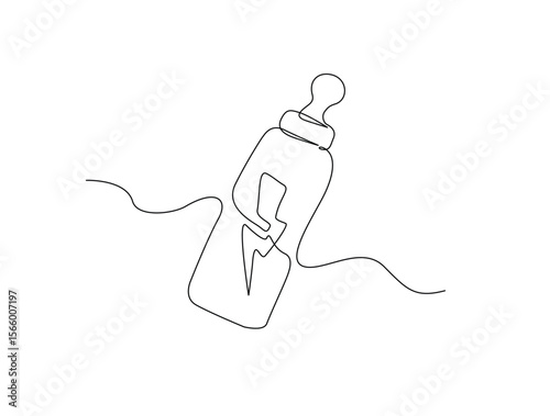Continuous one line drawing of baby mlik bottle or baby feeder. Feeder bottle for baby outline illustration. Editable vector.
