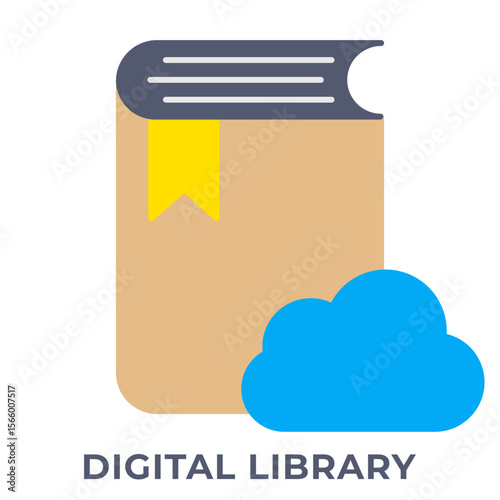 Single Icon Digital Library, Education Icon in Flat Style