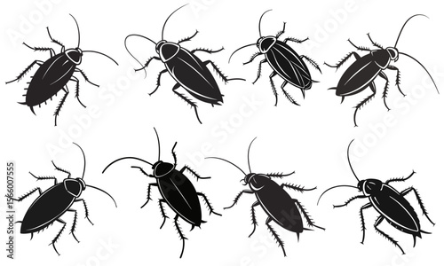 Set of silhouettes of cockroaches Vector illustration eps 10