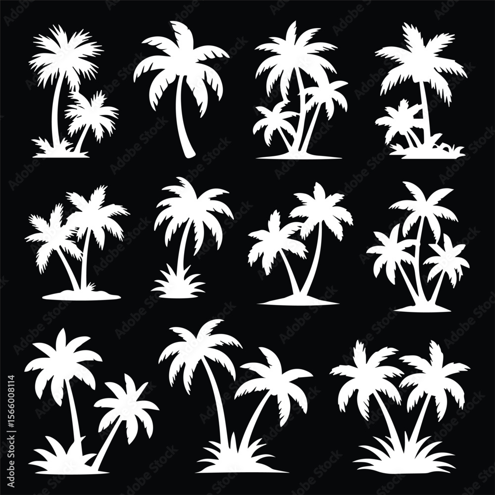 Fototapeta premium Palm Trees Silhouettes White