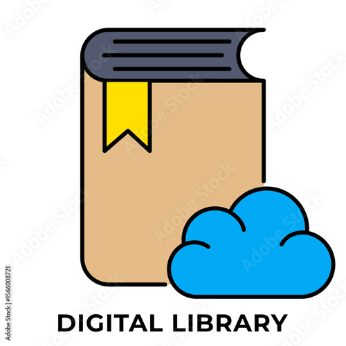 Single Icon Digital Library, Education Icon in Line Color Style