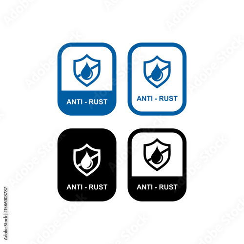 Anti-rust label with a shield and water drop icon. Essential for products requiring corrosion protection. Clean vector design.