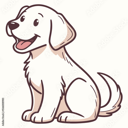 Adorable Sitting White Puppy Dog Enjoying a Sunny Day Outdoors