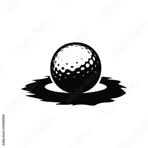Simple black and white golf ball resting on a tee graphic
