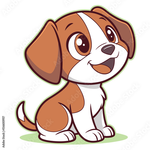 Adorable Cute Cartoon Dog Sitting and Smiling Happily